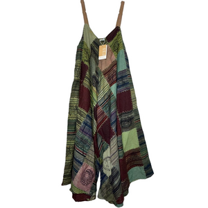 Kantha Boho Patchwork Jumpsuit Overalls in Earthy Tones One Size